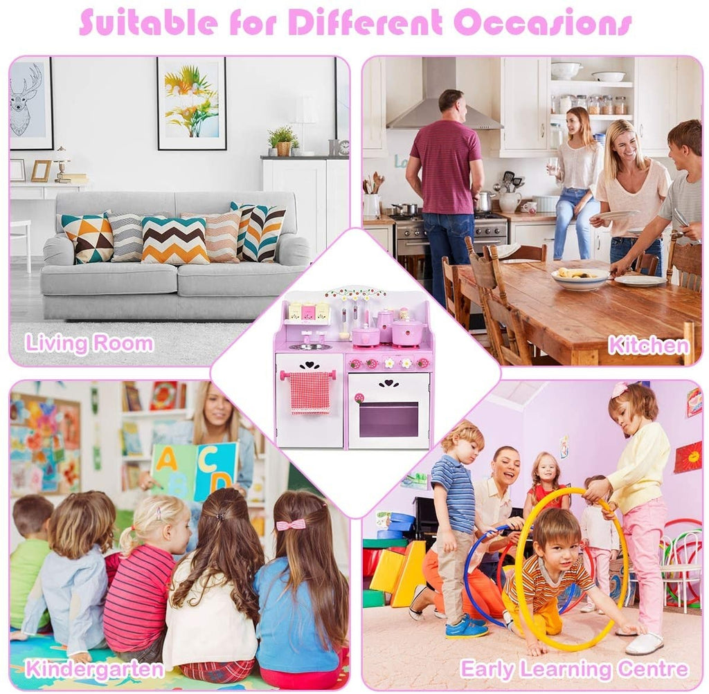 Costzon Kids Kitchen Playset,Toddler Gift Toy (24.4" Height, Pink) - costzon