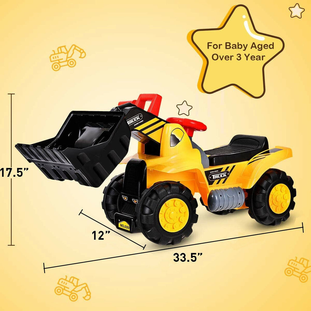 Kids Ride On Construction Bulldozer, Outdoor Digger Scooper Pulling Cart - costzon