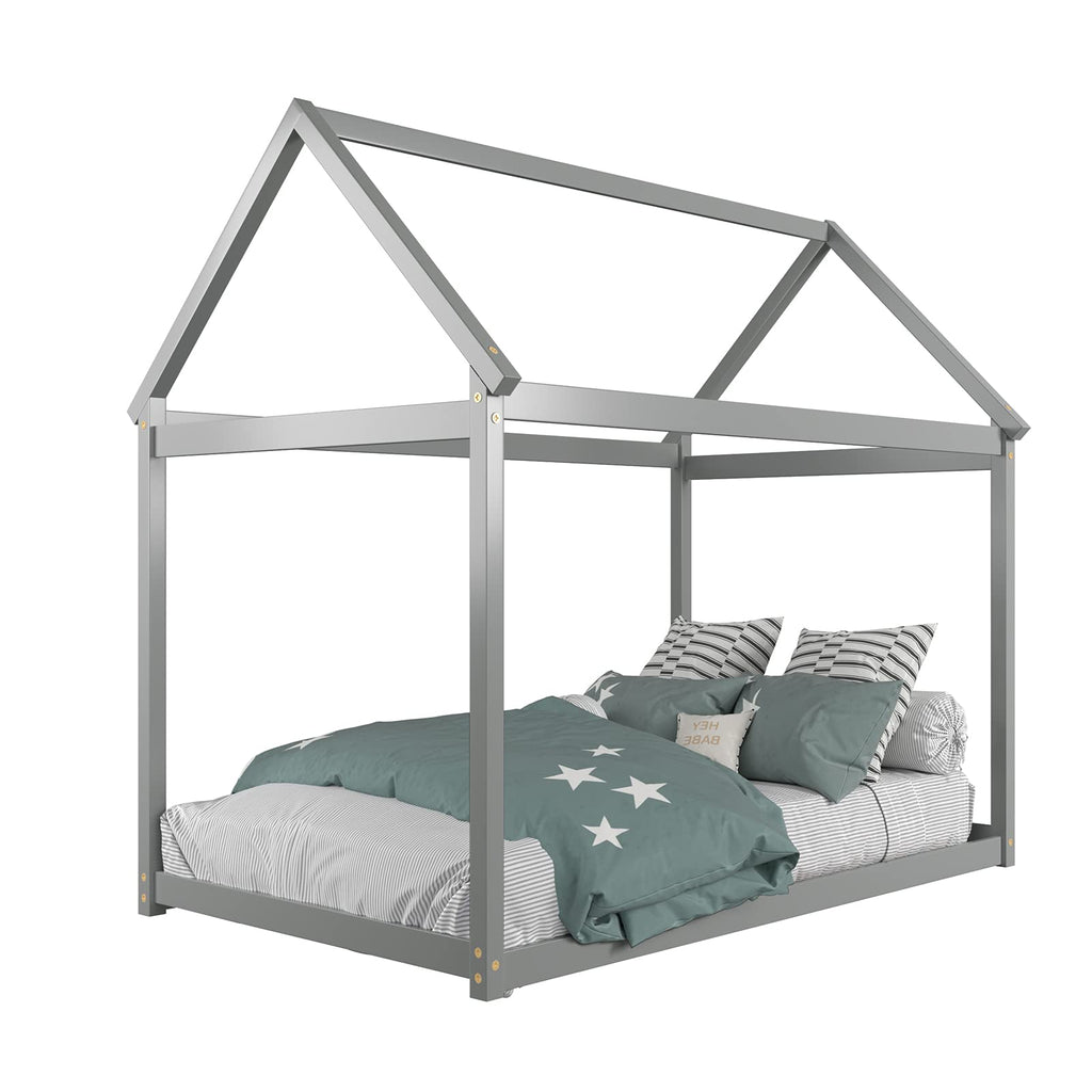 Twin House Bed Frame, Stable Kids Platform Floor Bed - Costzon