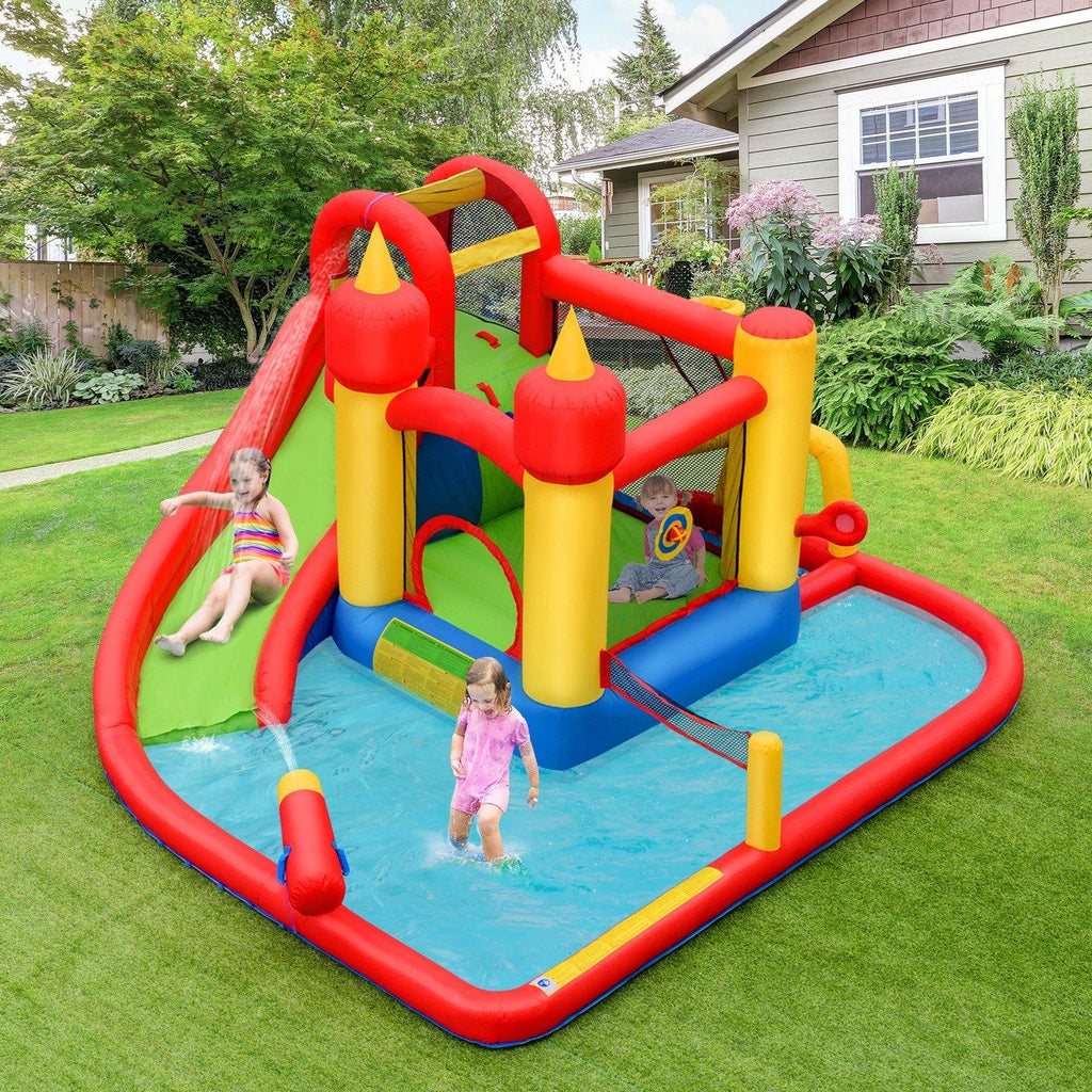 Inflatable Bounce House, Mighty 7 in 1 Water Slide Park - costzon