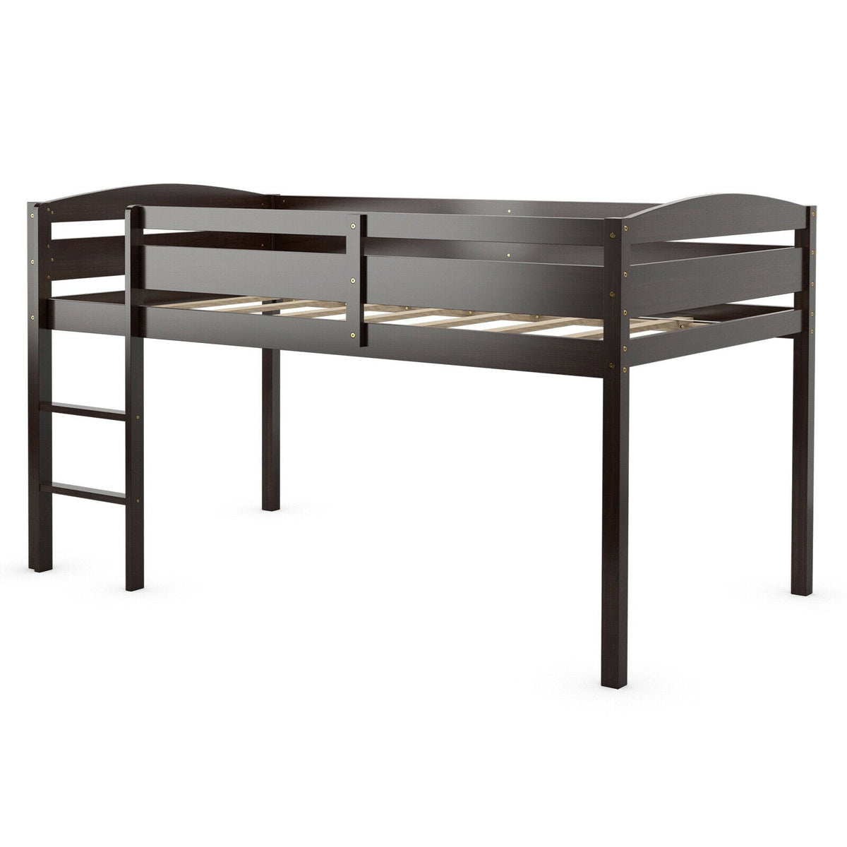 Loft Bed Twin Classic Wood Low Loft Bed w Guard Rail & Ladder Loft Bed