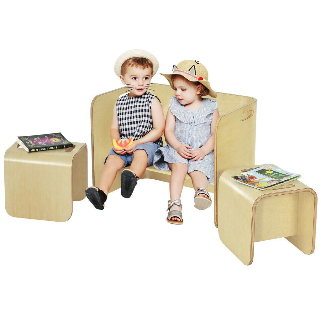 Costzon Kids Table and Chair Set, 4 in 1 Wood Activity Table, Bench, Storage Shelves - costzon