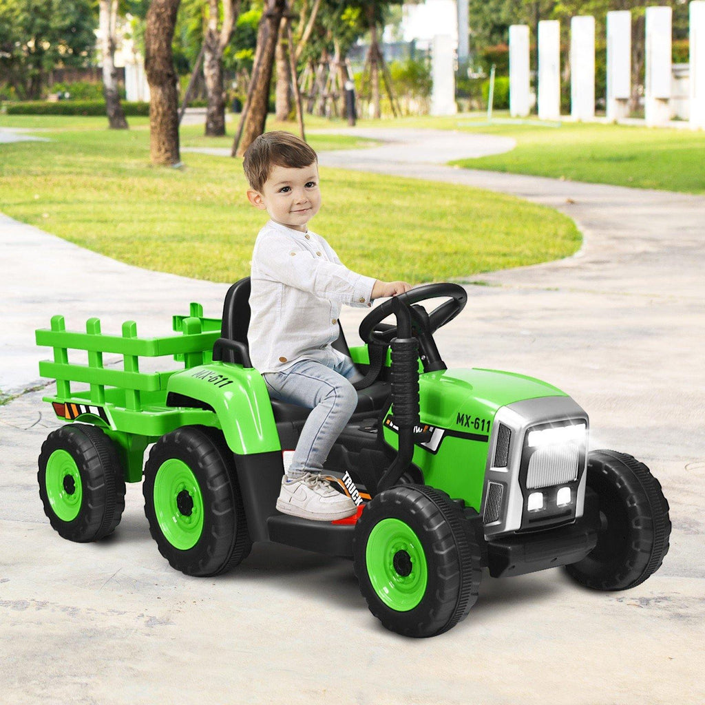 Costzon 12V Kids Ride On Tractor with Trailer, Battery Powered Electric Vehicle Toy Car (Green) - costzon