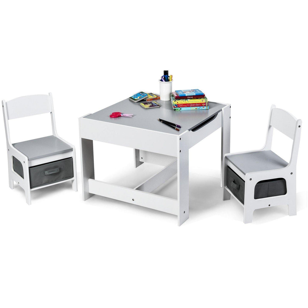 3 in 1 Kids Wood Table & 2 Chair Set, Children Activity Table Desk Sets - costzon