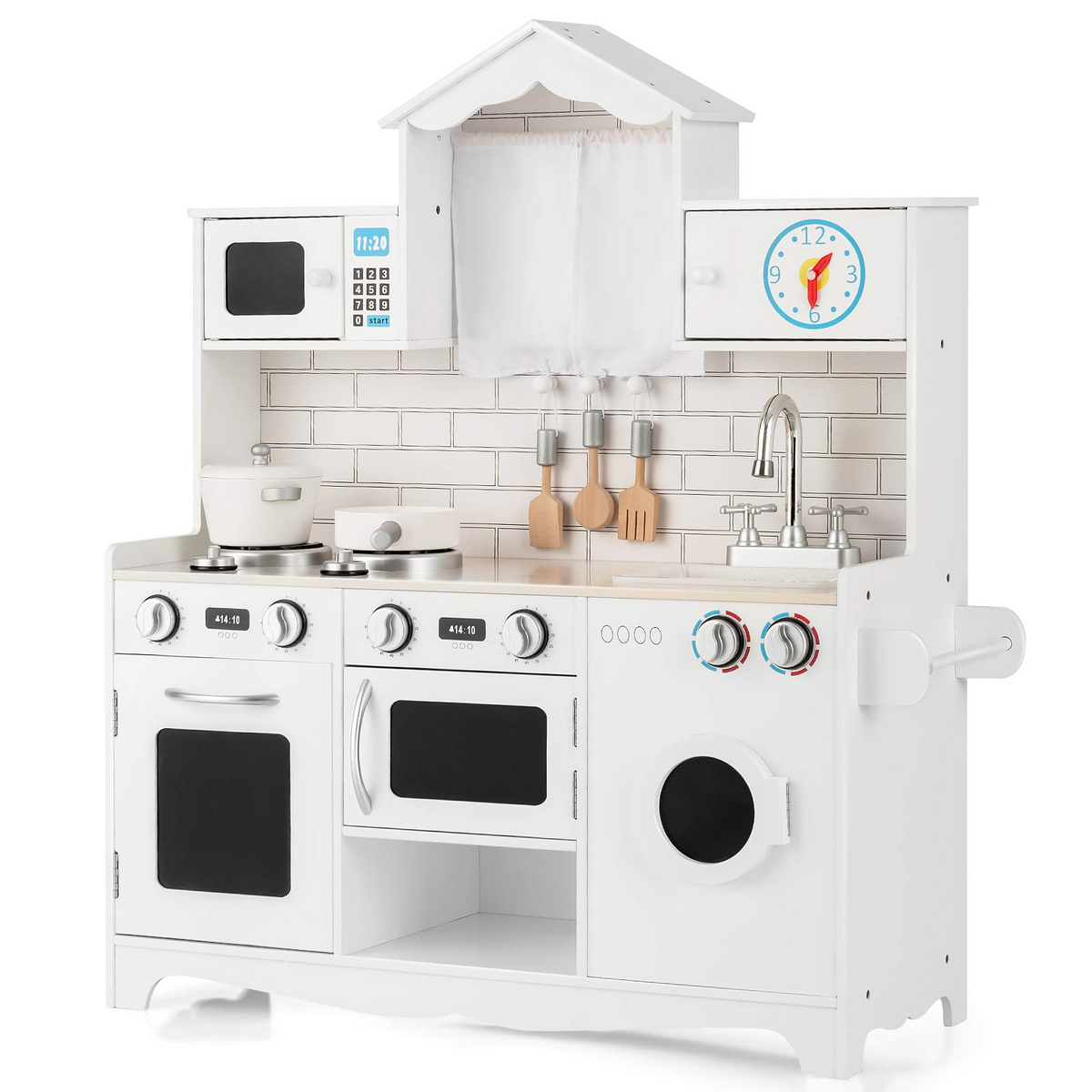 Kitchen Playset Wooden Pretend Play Toys w Washing Machine