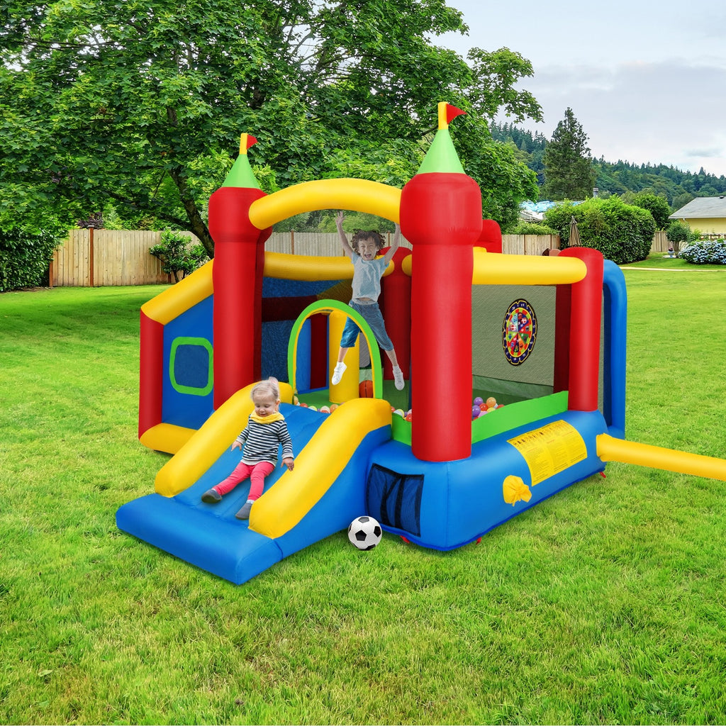 Costzon Inflatable Bounce House, 7-in-1 Jump and Slide Bouncer w/ Basketball Rim(Without Blower) - costzon