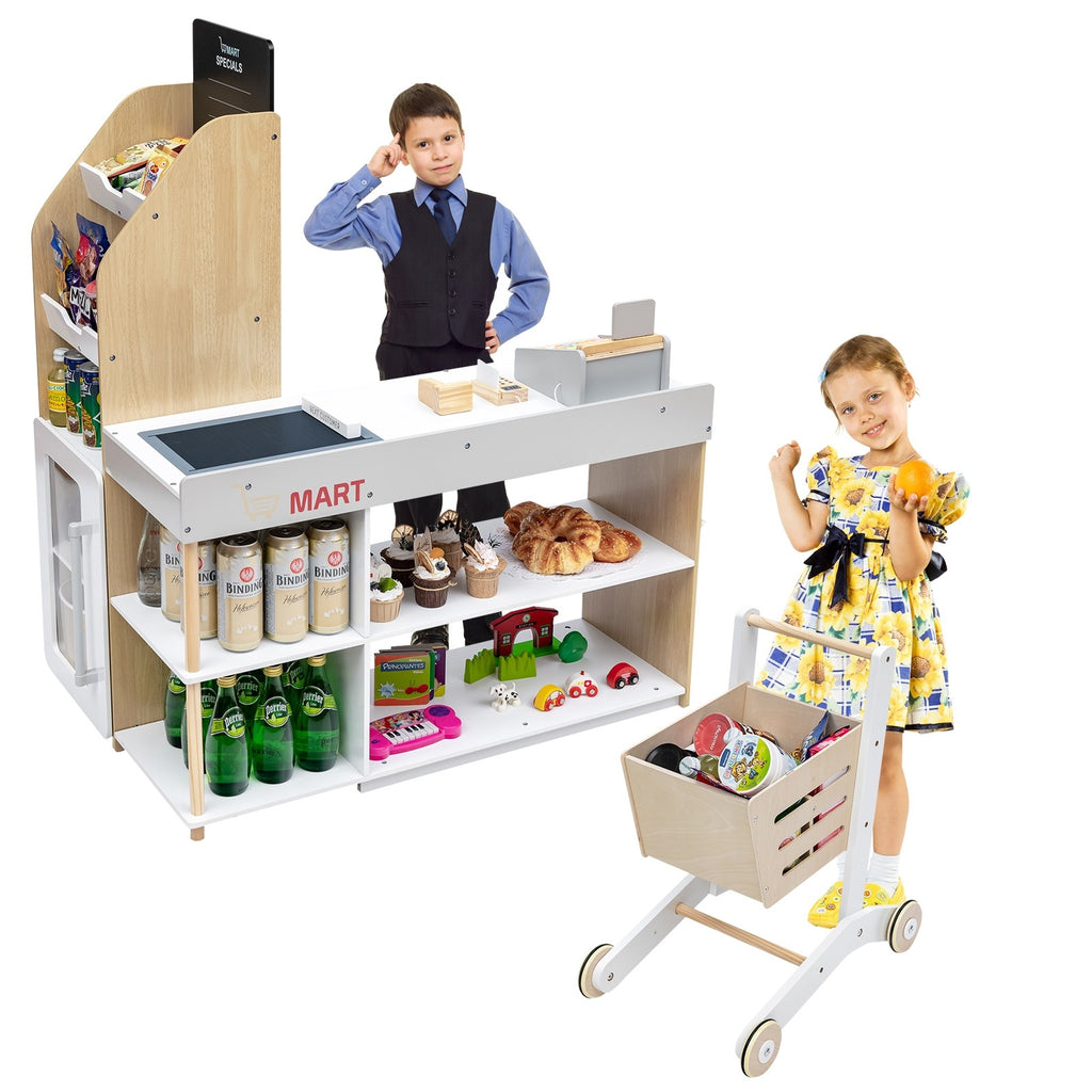 Costzon Pretend Grocery Store Playset, Supermarket Play Toy with Shopping Cart (Play Food Set are not Included) - costzon