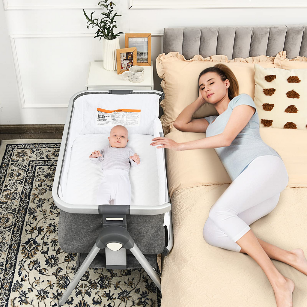 Baby Joy Baby Bassinet Portable Bassinet Bedside Sleeper w Mattress Carrying Bag Grey