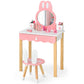 Costzon Kids Vanity Set with Mirror, 2 in 1 Princess Makeup Dressing Table w/ Detachable Top