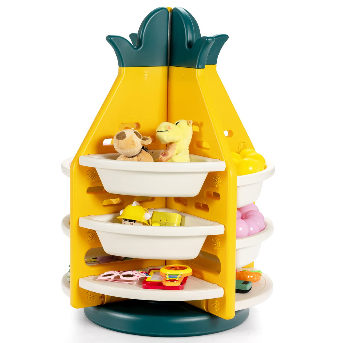 Toy Storage Organizer 3 Tier 360 Rotating Toy Shelf w 8 Bins & 4 Shelves