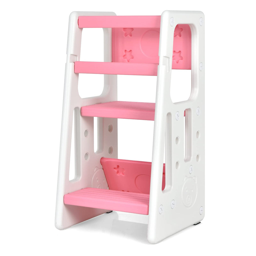 Kids Kitchen Step Stool with Double Safety Rails, Pink - Costzon