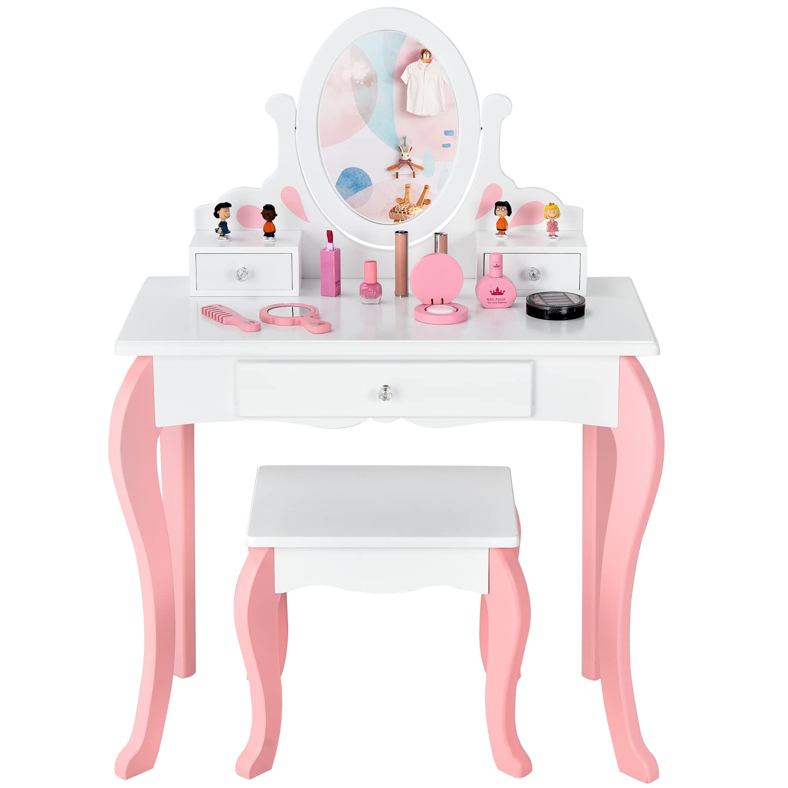 Vanity Set Mirror 2 1 Princess Makeup Dressing Table w Detachable Top
