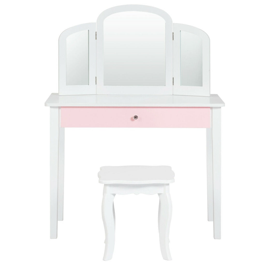 Costzon Kids Vanity Table, 2-in-1 Vanity Set with Detachable Top, Pretend Beauty Play Vanity Set for Girls - costzon