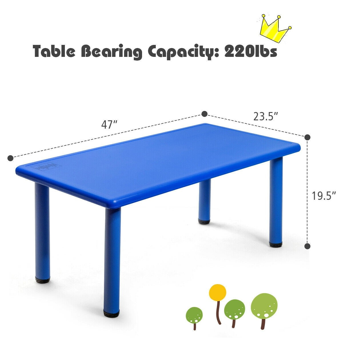 Costzon 47 x 23.5 Inch Rectangular Kids Table, Children School Activit ...