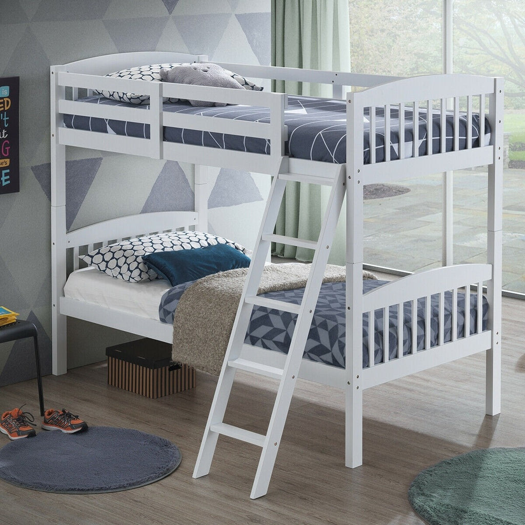 Costzon Twin Over Twin Bunk Beds, Convertible Into Two Individual Solid Rubberwood Beds (White) - costzon