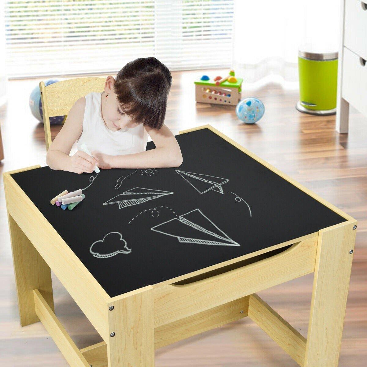 Costway Kids Table & Chair Set Children Wooden Toddler Drawing Art