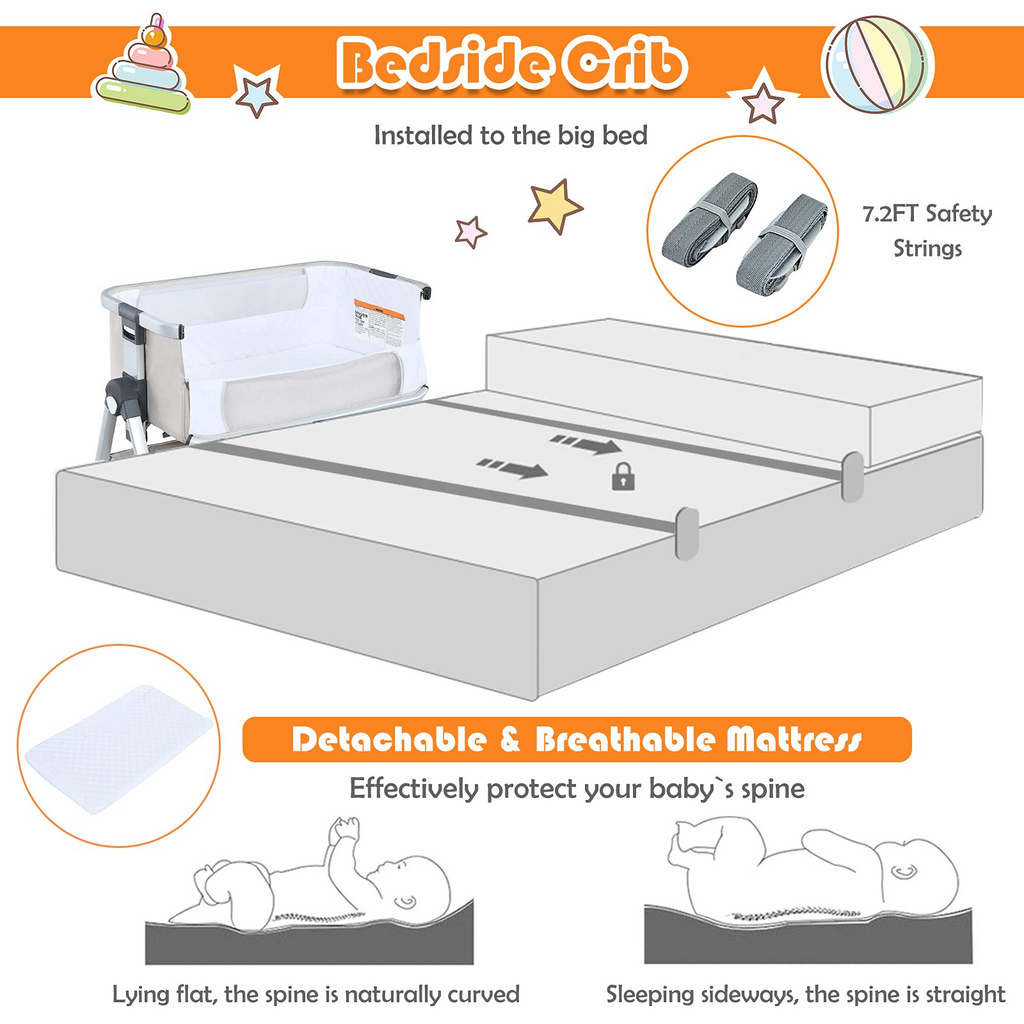 Portable Bassinet Bedside Sleeper - Costzon