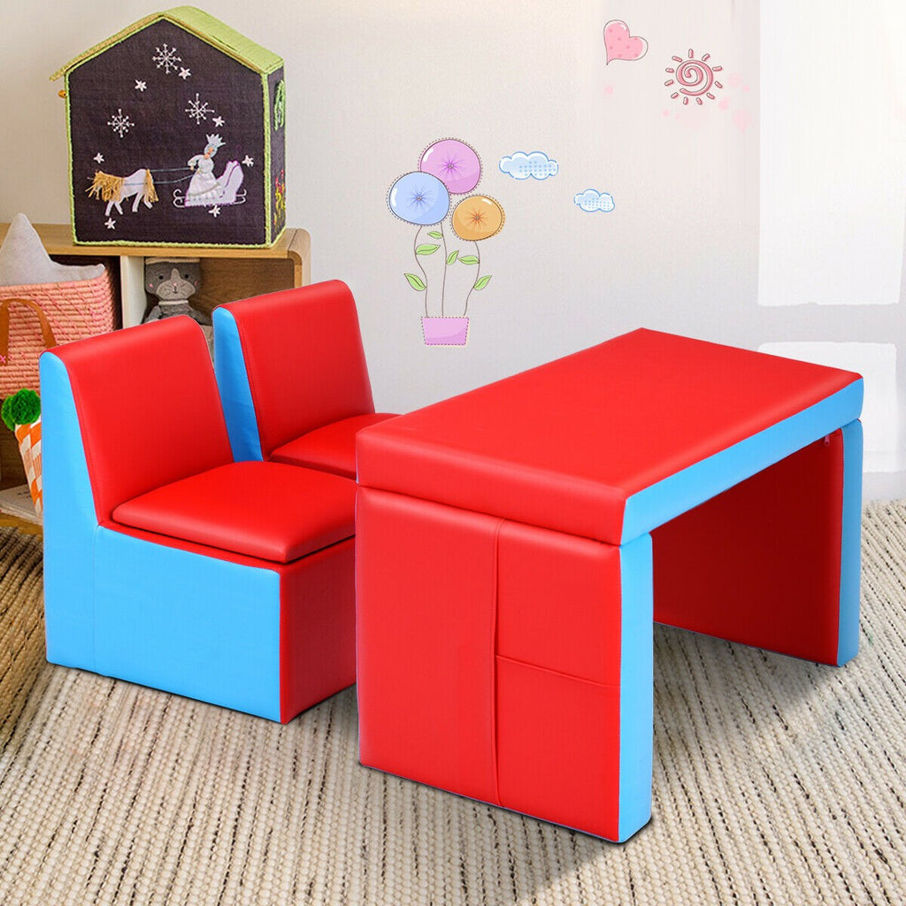 Costzon Kids Sofa, 2 in 1 Double Sofa Convert to Table and Two Chairs (Red) - costzon