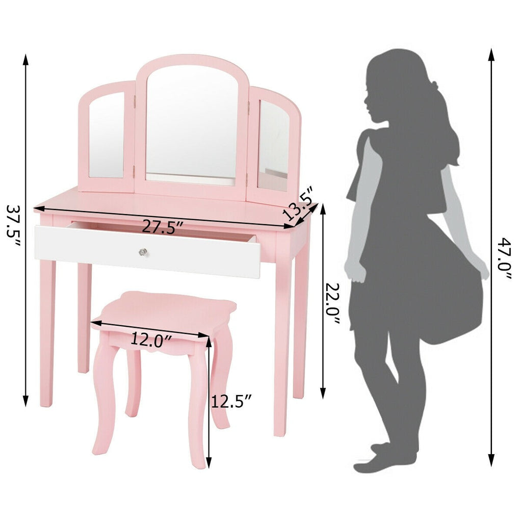 Costzon Kids Vanity Table, 2-in-1 Vanity Set with Detachable Top, Pretend Beauty Play Vanity Set for Girls - costzon