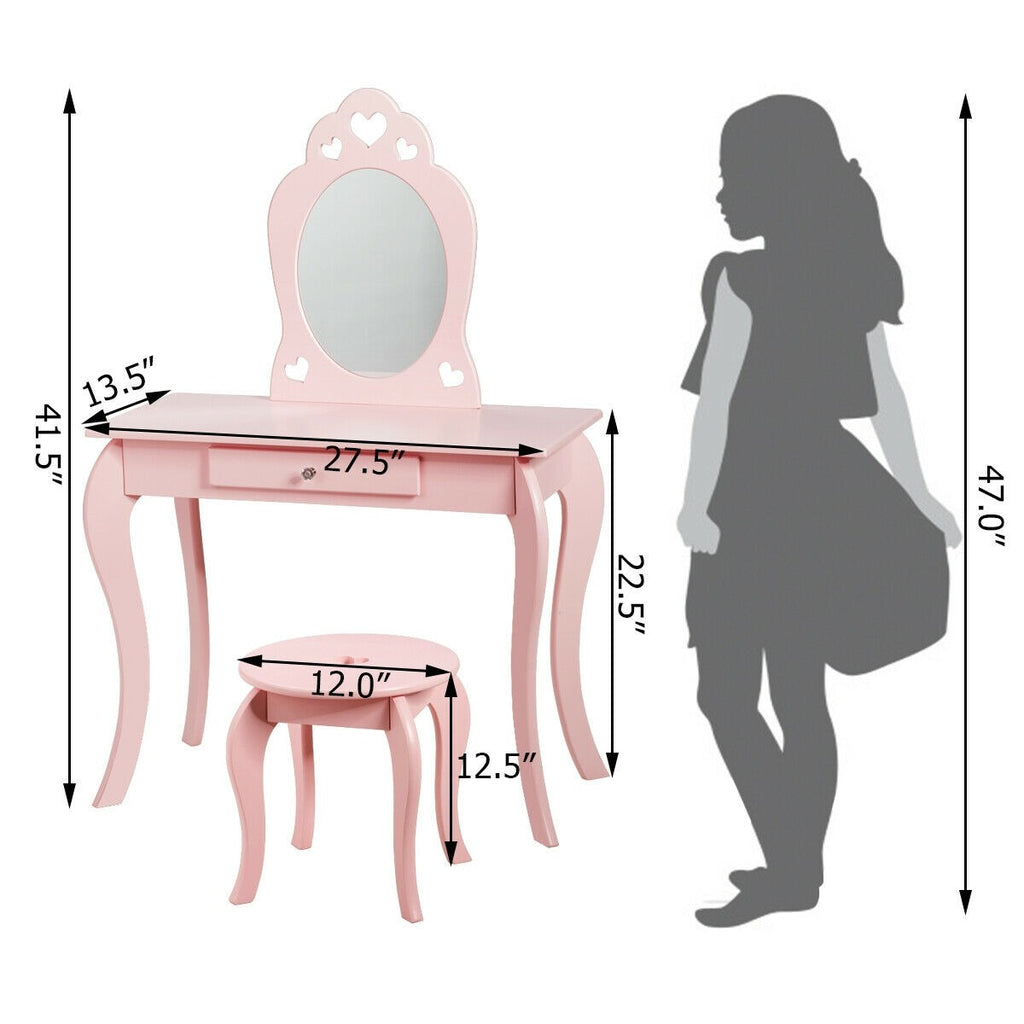 Costzon Kids Vanity Table, 2 in 1 Detachable Design with Dressing Table and Writing Desk - costzon