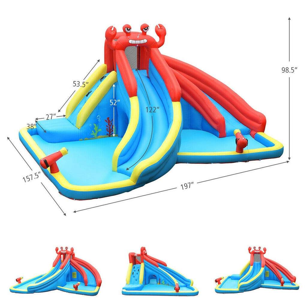 BOUNTECH Inflatable Water Slide, Crab Themed Bouncer Park w/Double Slides - costzon