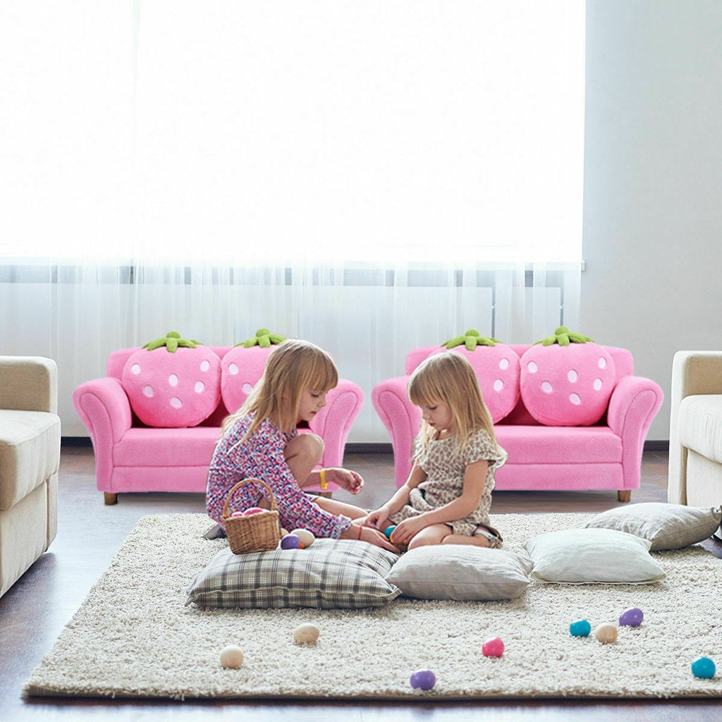 Kids Sofa, with 2 Cute Strawberry Pillows - costzon