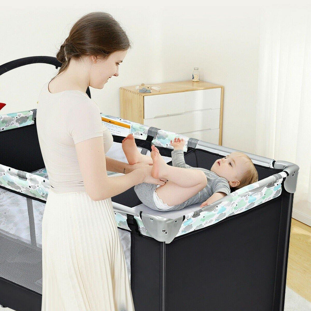 BABY JOY Portable Playard, 3 in 1 Convertible Pack and Play with Bassinet (Clouds) - costzon