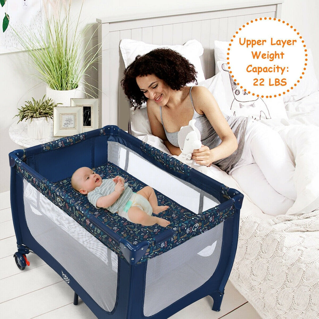 BABY JOY Foldable Baby Playard, Double Layer Pack n Play with Breathable Mattress - costzon