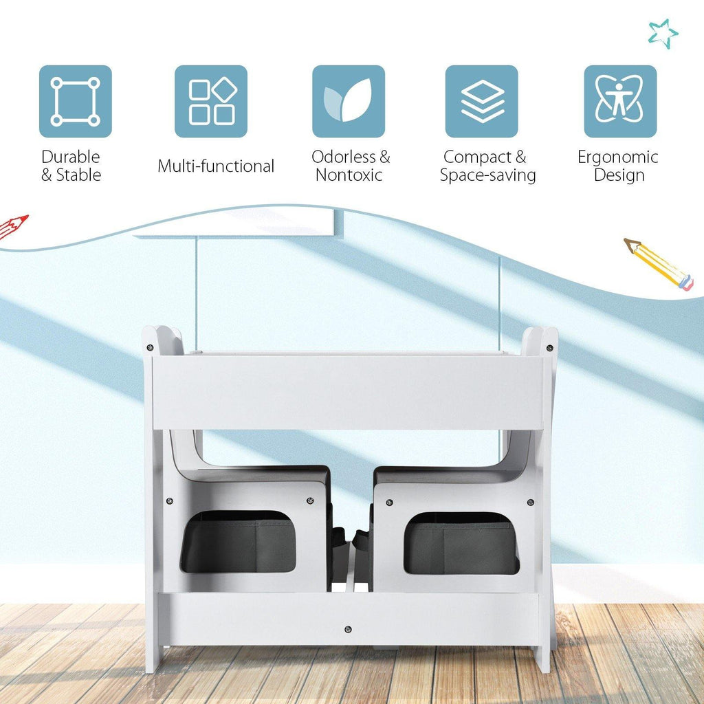 3 in 1 Kids Wood Table & 2 Chair Set, Children Activity Table Desk Sets - costzon