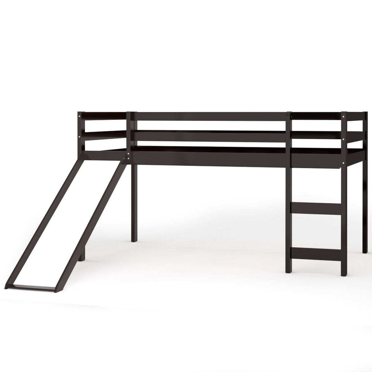 Twin Loft Bunk Bed Slide Built Ladder Guard Rail Solid Wood Low Bunk Bed Frame