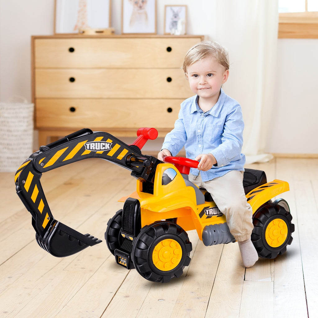 Kids Ride On Construction Excavator, Outdoor Digger Scooper Tractor Toy - costzon