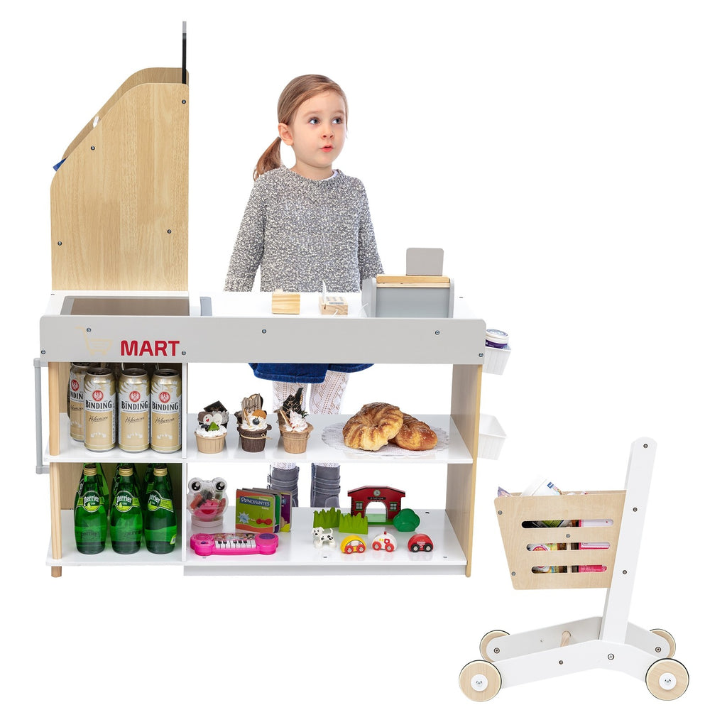 Costzon Pretend Grocery Store Playset, Supermarket Play Toy with Shopping Cart (Play Food Set are not Included) - costzon