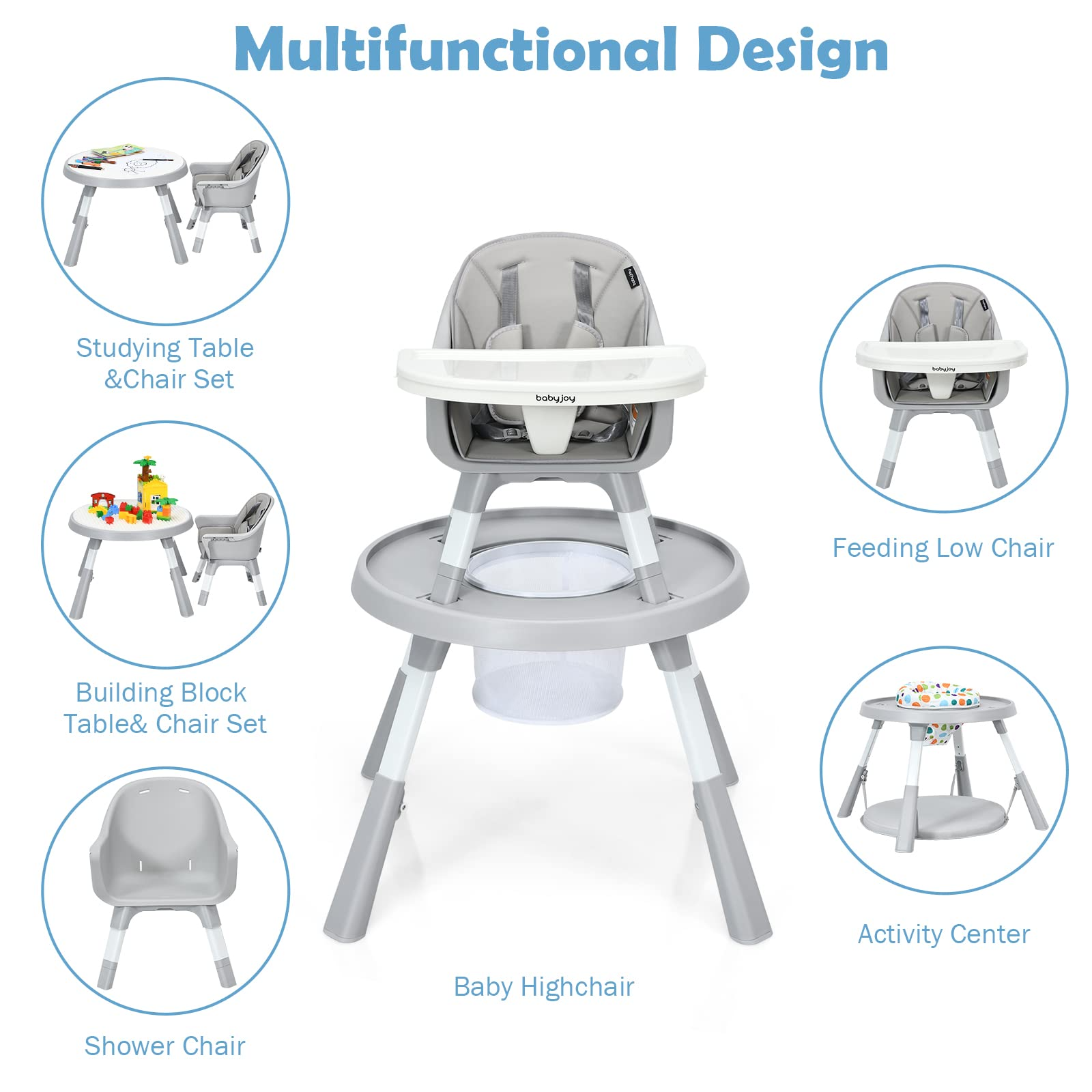 Babyjoy 4-in-1 Convertible Baby High Chair Feeding with Removable