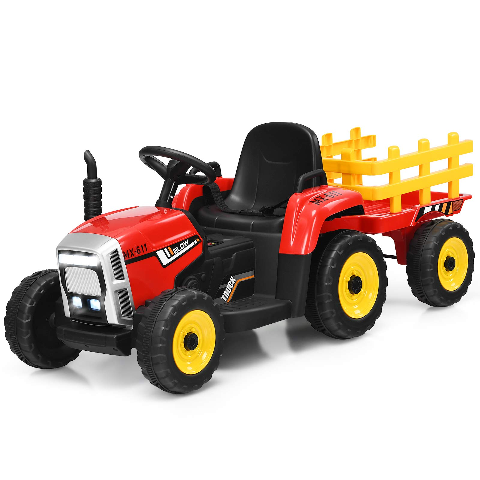 Costzon 12V Kids Ride On Tractor with Trailer Battery Powered