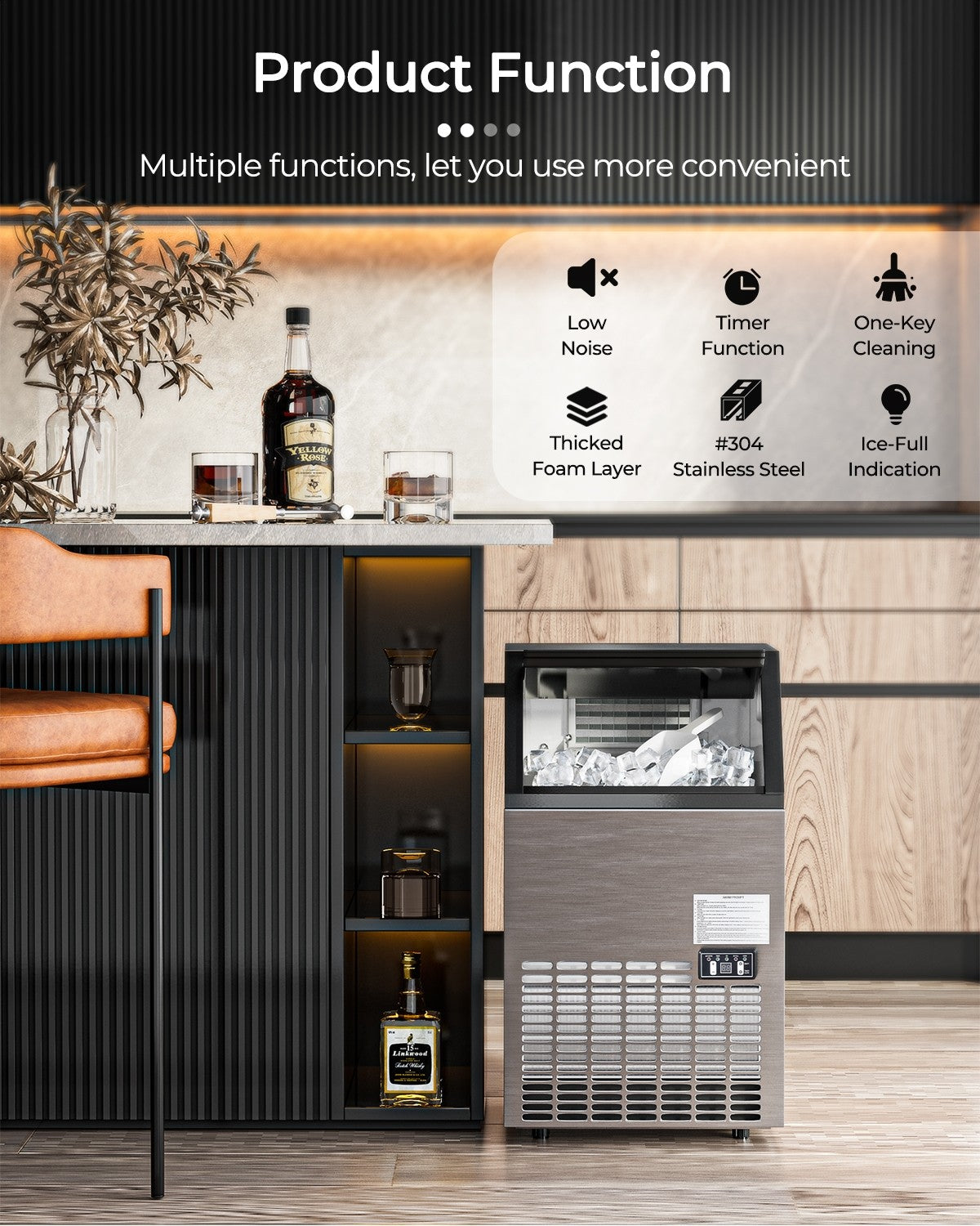 thumbnail image 2 of BEST-HOMEPRO 110lbs Built-In Commercial Ice Maker - Stainless Steel, 22mm Square Cubes 2 of 5
