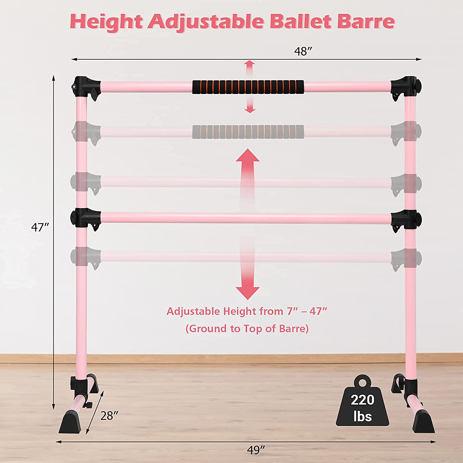 Costzon Ballet Bar, 4ft Freestanding Double Ballerina Bar with