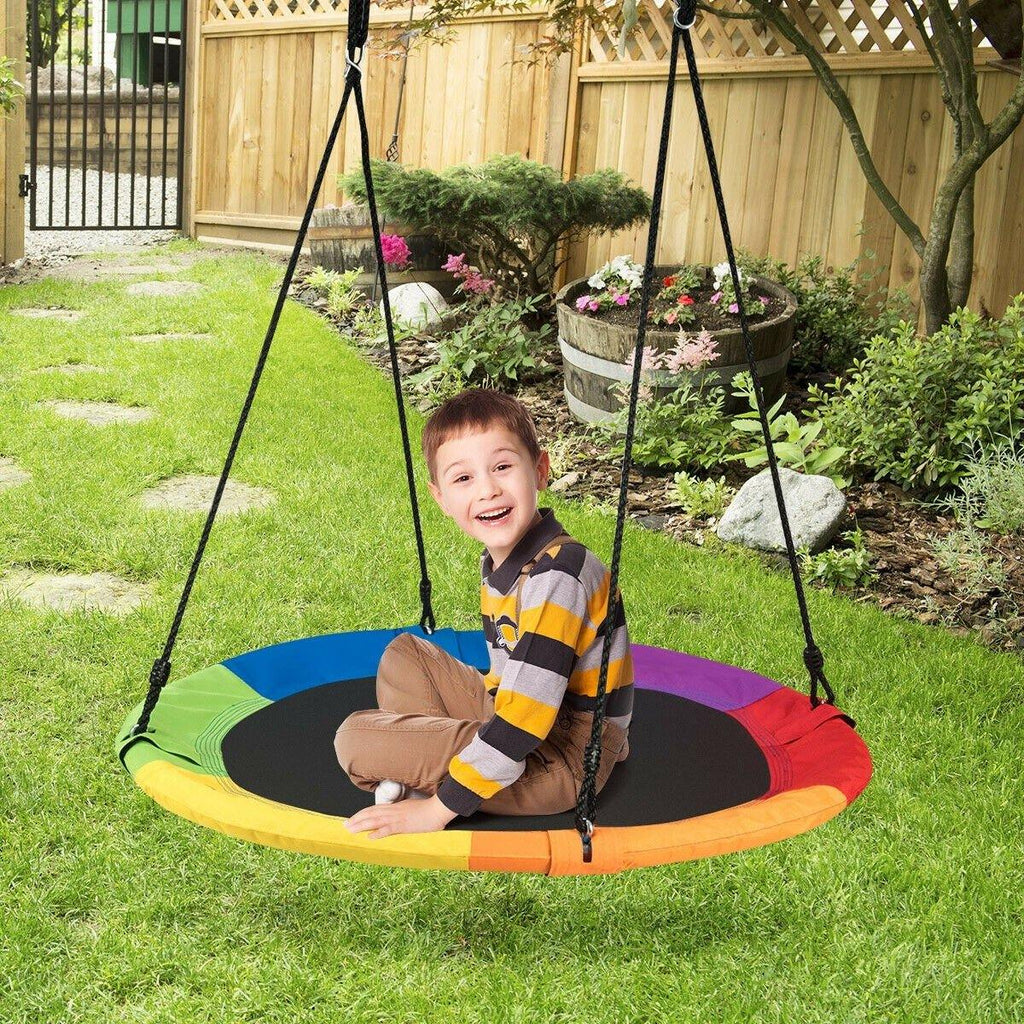 40" Waterproof Saucer Tree Swing Set, Indoor Outdoor Round Swing Colorful Rainbow- Adjustable Hanging Ropes (Multicolor) - costzon