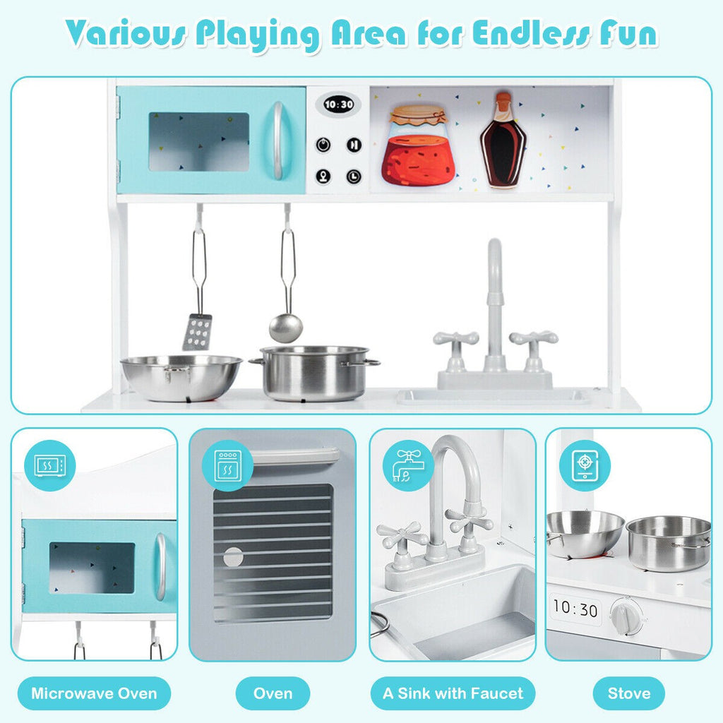 Costzon Kids Kitchen Playset, Cooking Pretend Play Toy Set with Sink - costzon