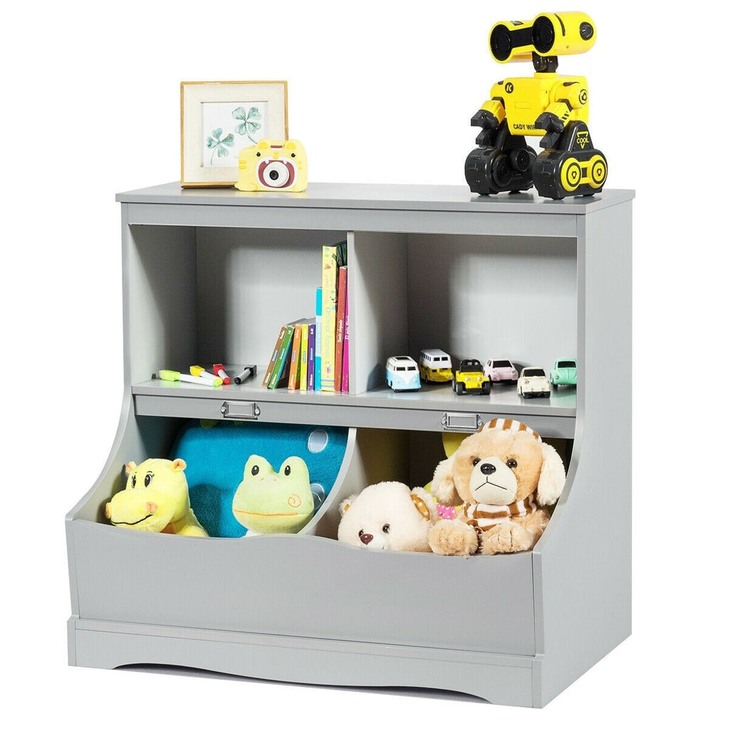 Costzon 4-Cubby Kids Bookcase with Footboard, Multi-Bin Children's Storage Organizer Cabinet Shelf - costzon