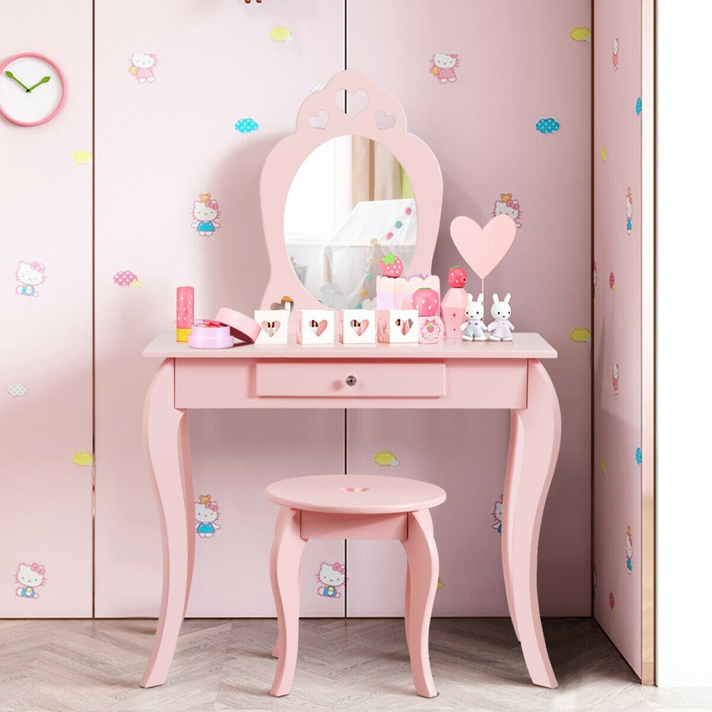 Costzon Kids Vanity Table, 2 in 1 Detachable Design with Dressing Table and Writing Desk - costzon