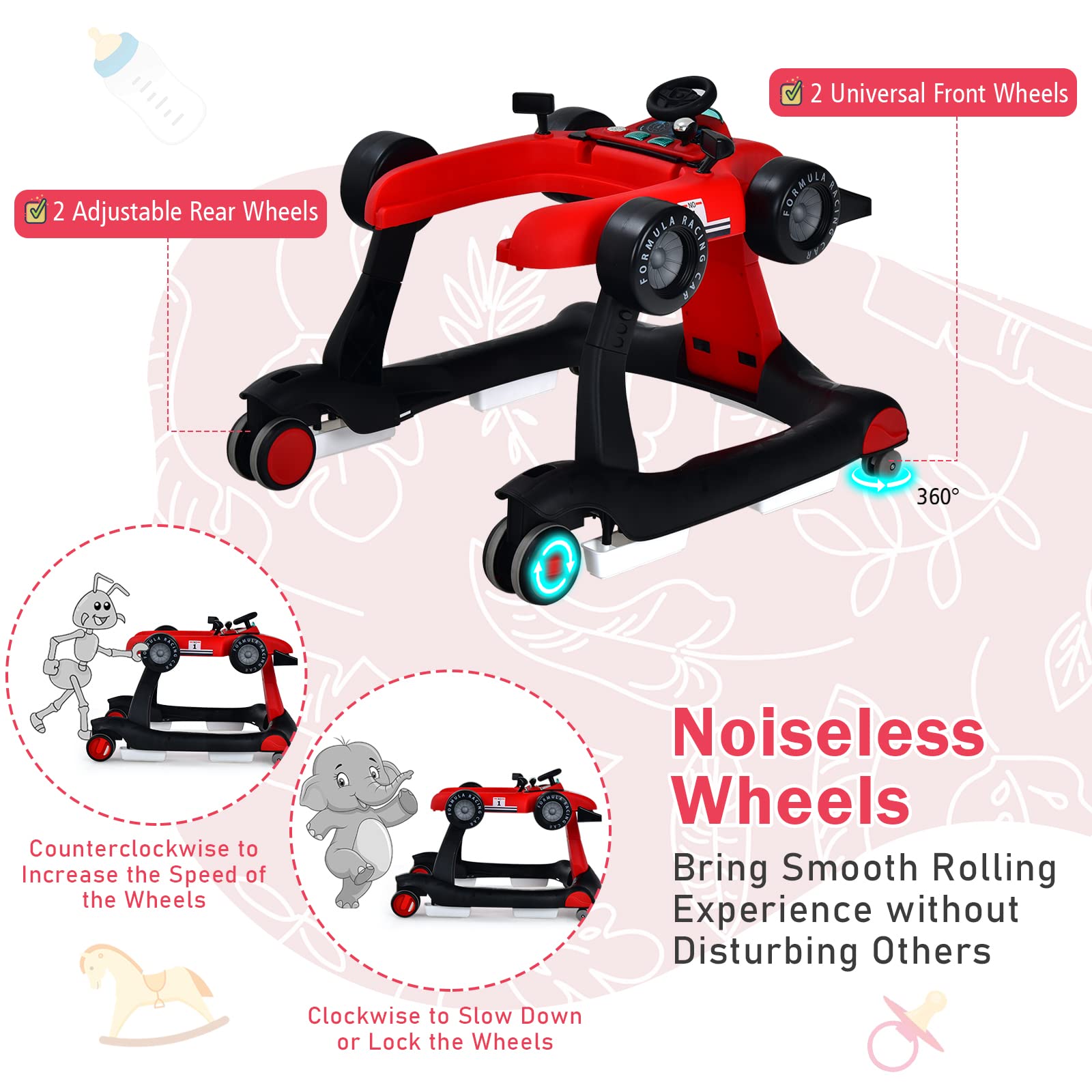 Baby Walkers with Wheel,Infant Walker for Babies with Adjustable  Height,Speed & Breathable Seat Cushion, Baby Walkers and Activity Center  for Boys