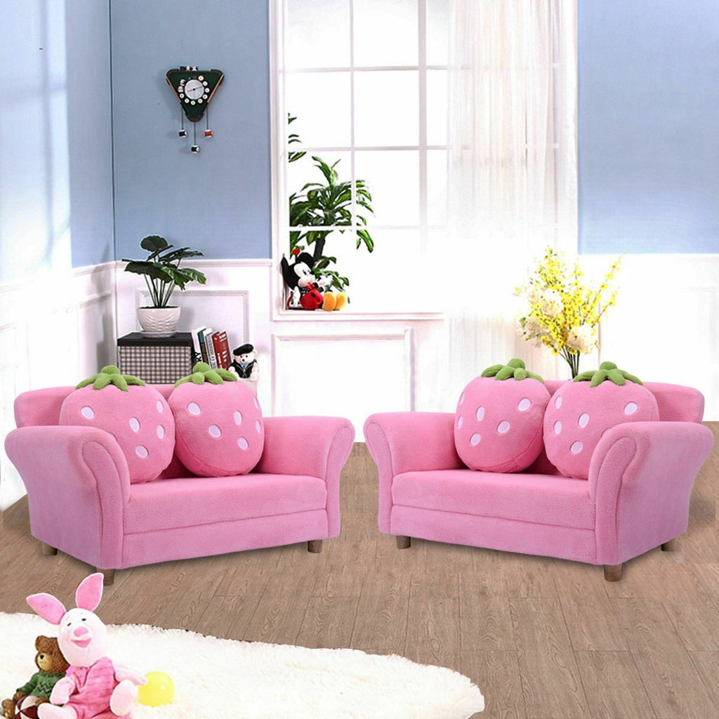 Kids Sofa, with 2 Cute Strawberry Pillows - costzon