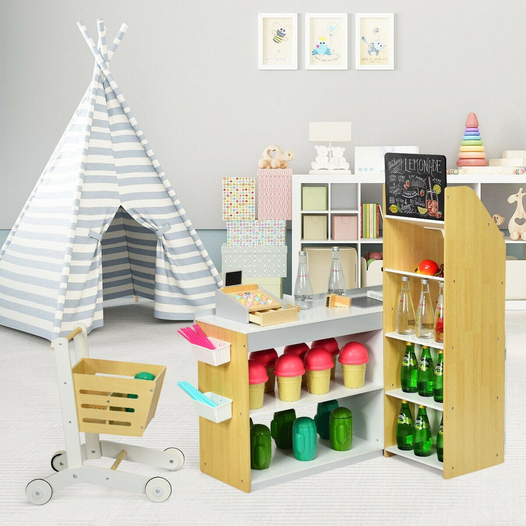 Costzon Pretend Grocery Store Playset, Supermarket Play Toy with Shopping Cart (Play Food Set are not Included) - costzon