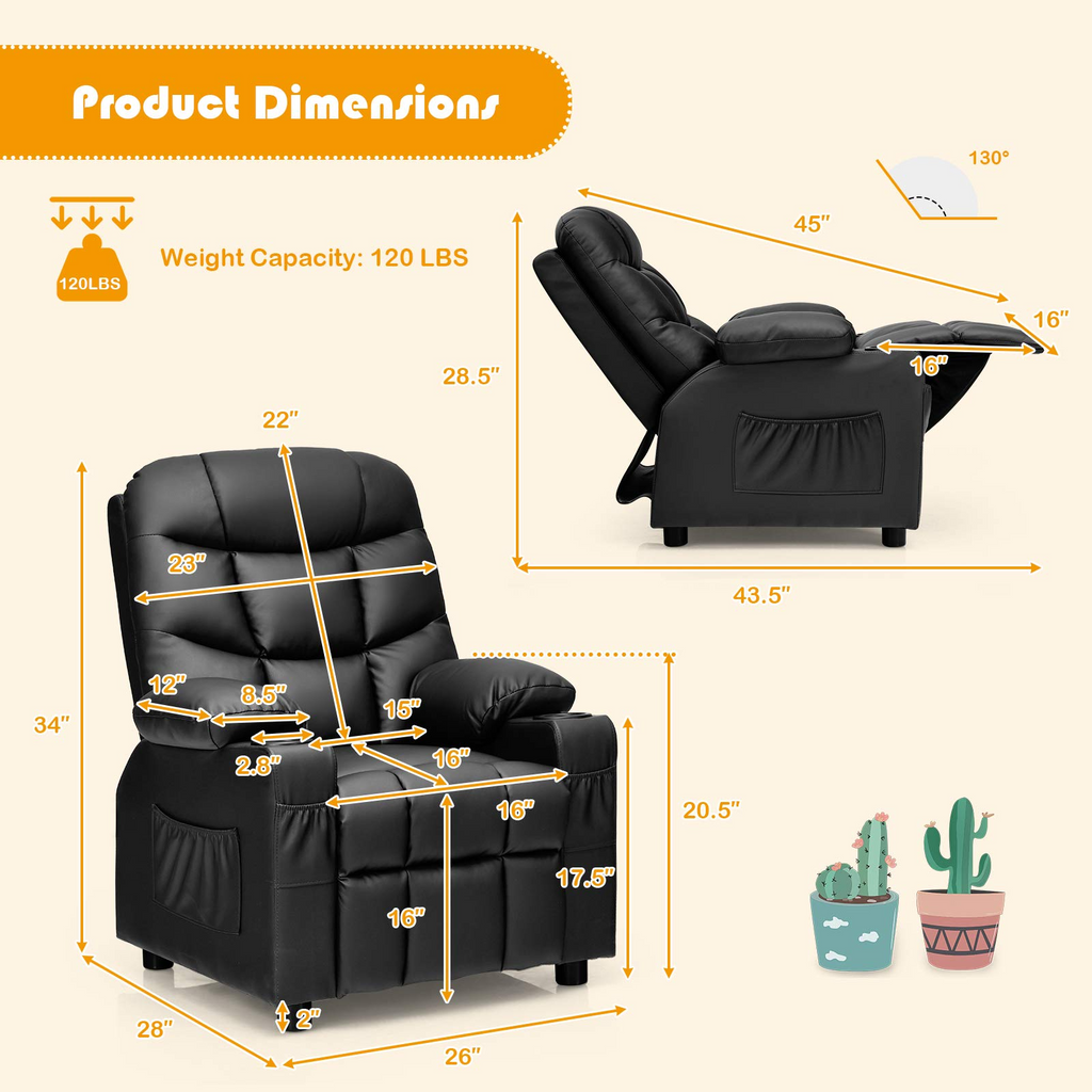 Kids Recliner Chair with Cup Holder - Costzon