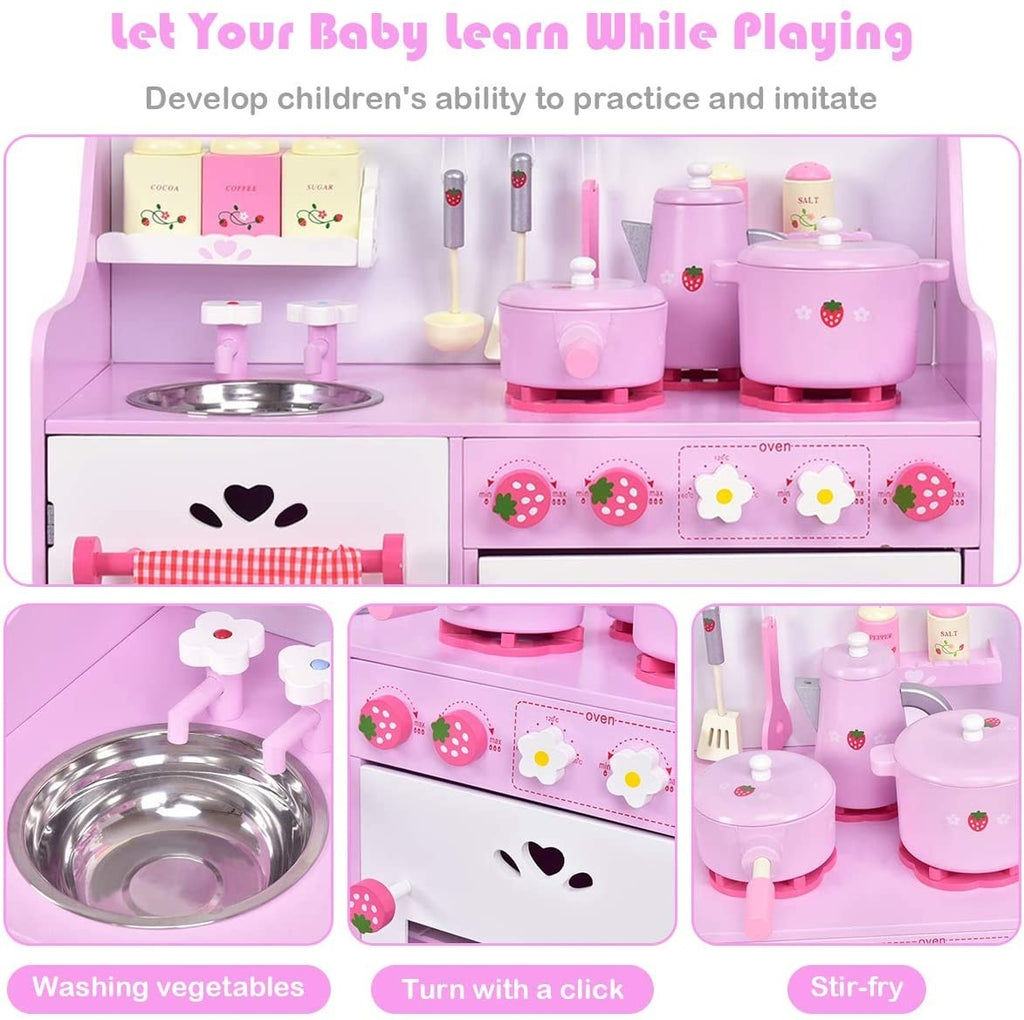 Costzon Kids Kitchen Playset,Toddler Gift Toy (24.4" Height, Pink) - costzon