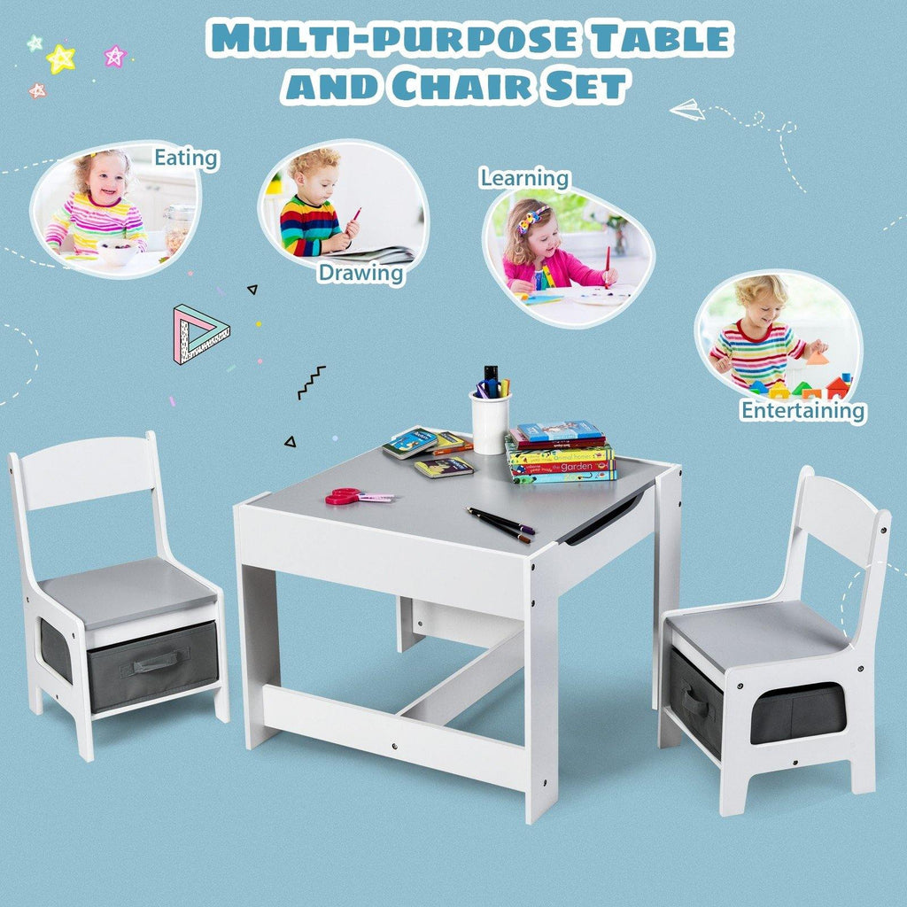 3 in 1 Kids Wood Table & 2 Chair Set, Children Activity Table Desk Sets - costzon