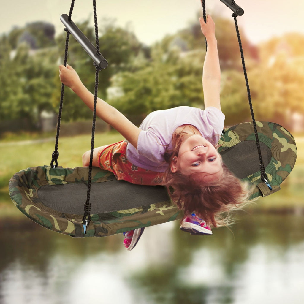 Costzon Saucer Tree Swing, Hanging Platform Surfing Tree Swing w/ Soft Padded Edge (Camo Green) - costzon