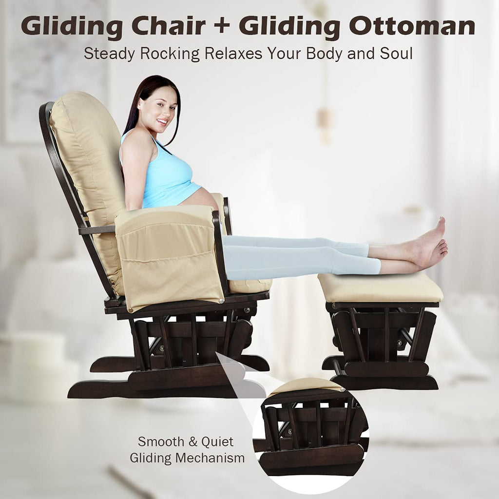  Glider and Ottoman Set, Wood Glider Rocker - Costzon