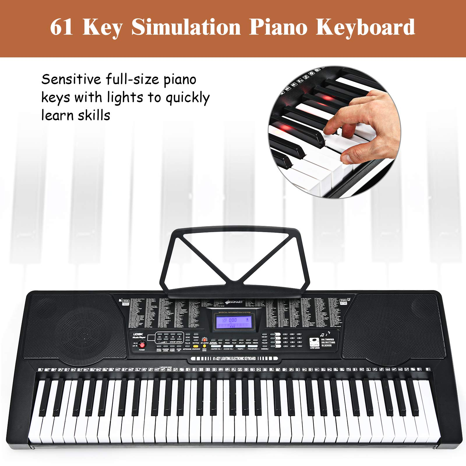 SKONYON 61 Key Piano Keyboard Set Portable Electric Keyboard with Head –  Skonyon