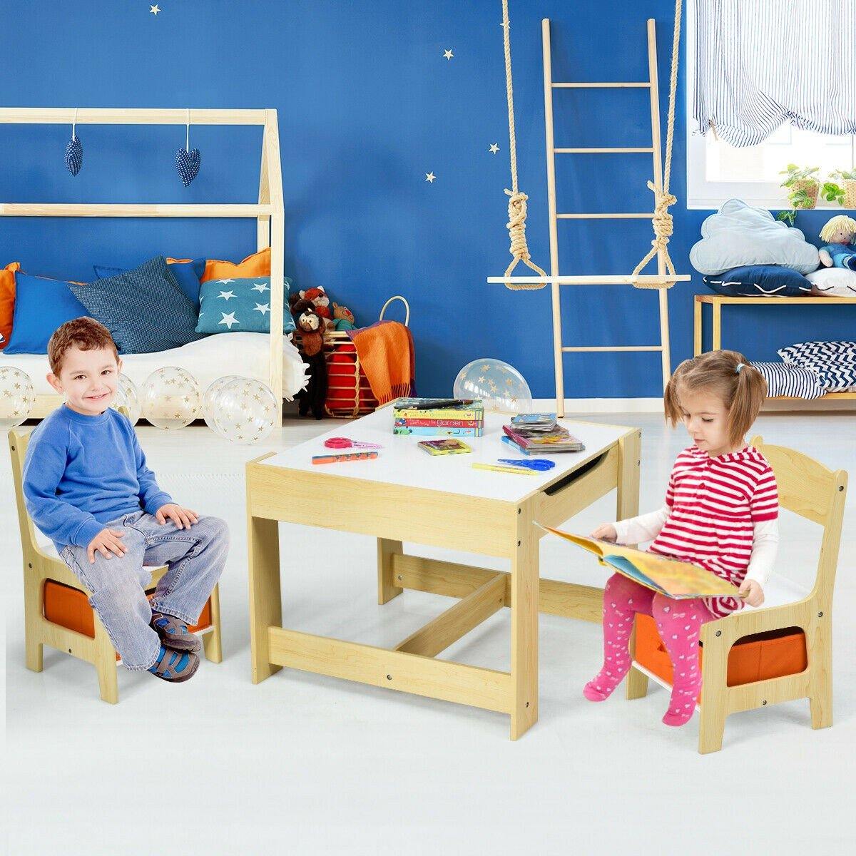 Costway 2 in 1 Kids Easel Desk Chair Set Book Rack Adjustable Art Painting  Board Blue